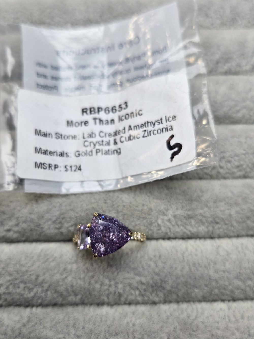 New! Size 5 Amethyst Ice Crystal Cubic Zirconia Gold Plated Bomb Party Ring RBP6
